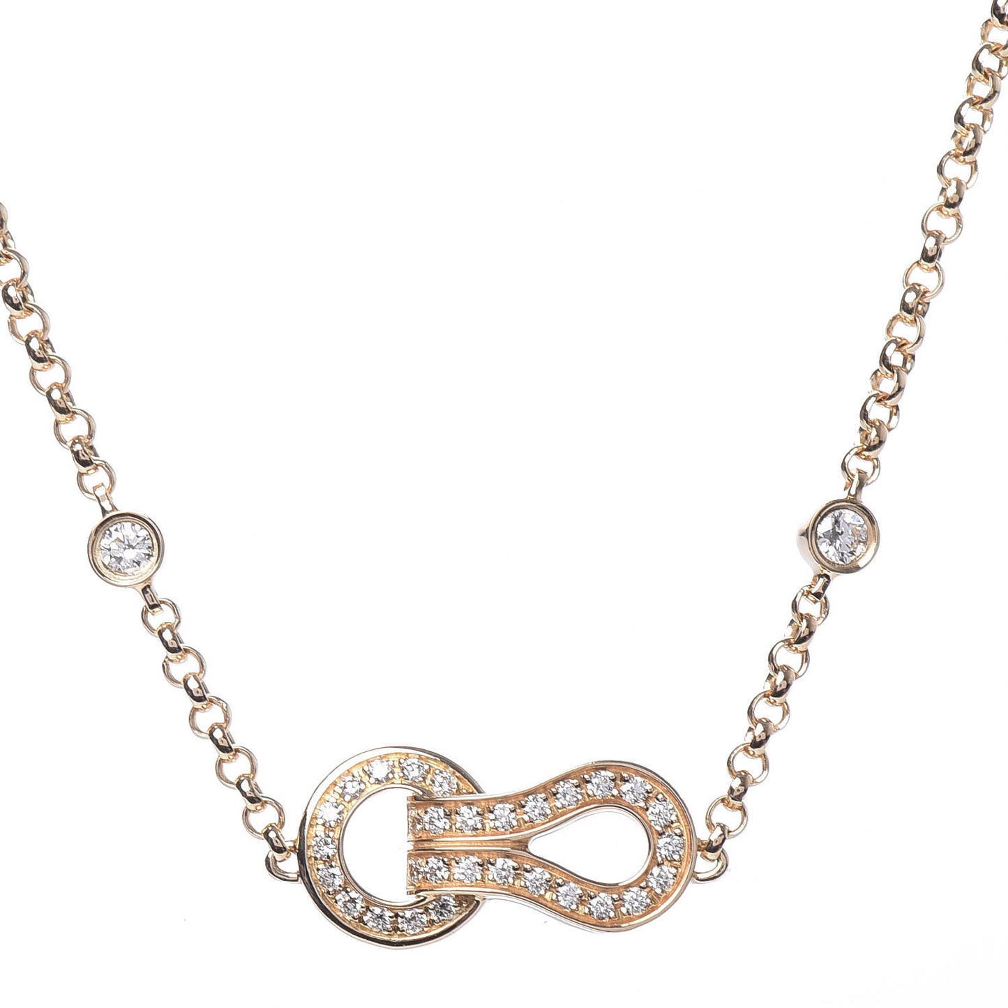 18K Yellow Gold Diamond Agrafe Pendant Necklace