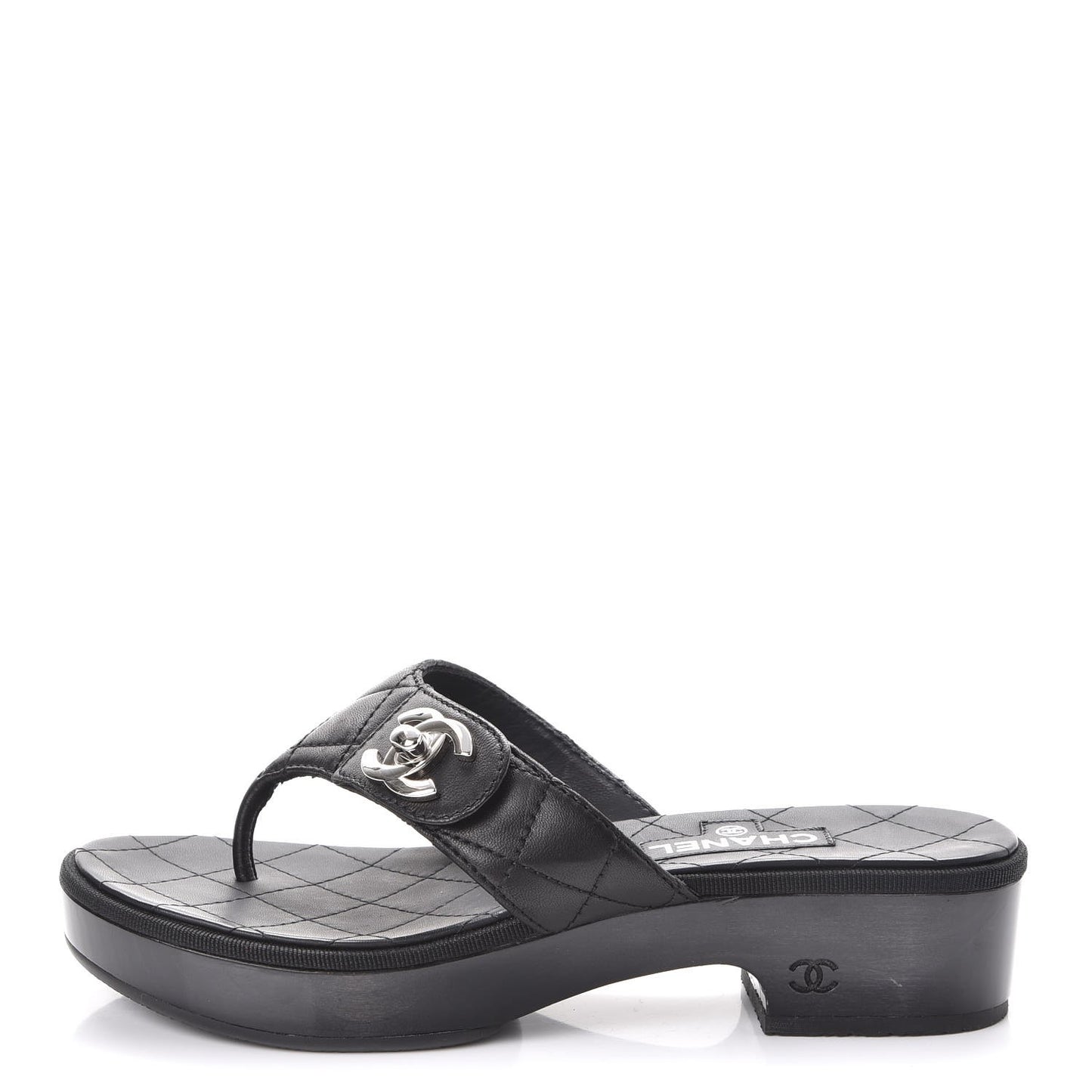 Lambskin Quilted CC Turnlock Sandals 36 Black