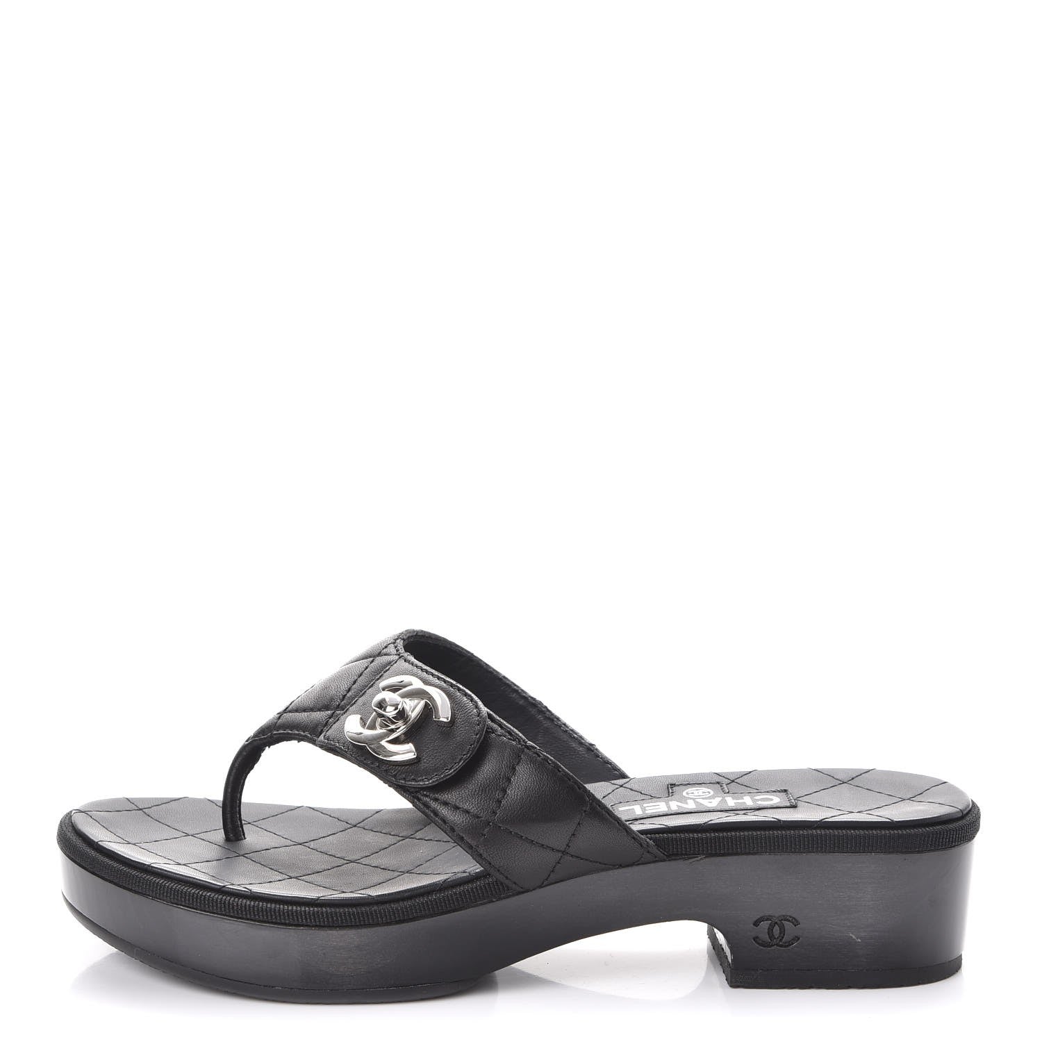 Chanel Lambskin Quilted CC Turnlock Sandals 36 Black 1 of 7