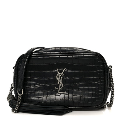 Saint Laurent Calfskin Crocodile Embossed Monogram Mini Lou Camera Bag Black 1 of 11