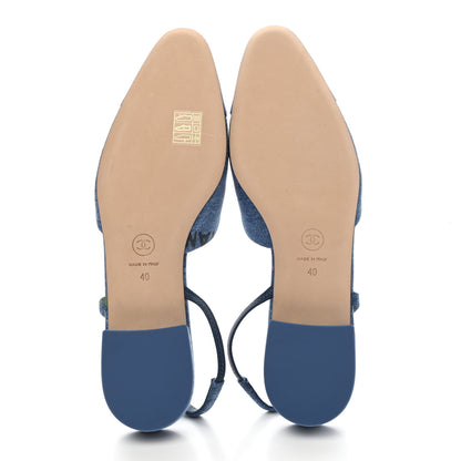 Chanel Denim Cap Toe CC Slingback Flats 40 Light Blue Multicolor 5 of 10
