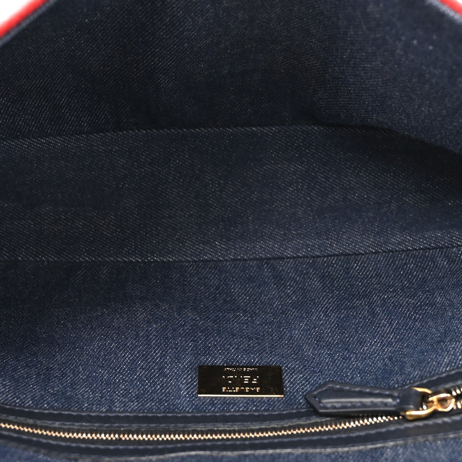 Fendi Denim Large Baguette Blue Rosso 5 of 16