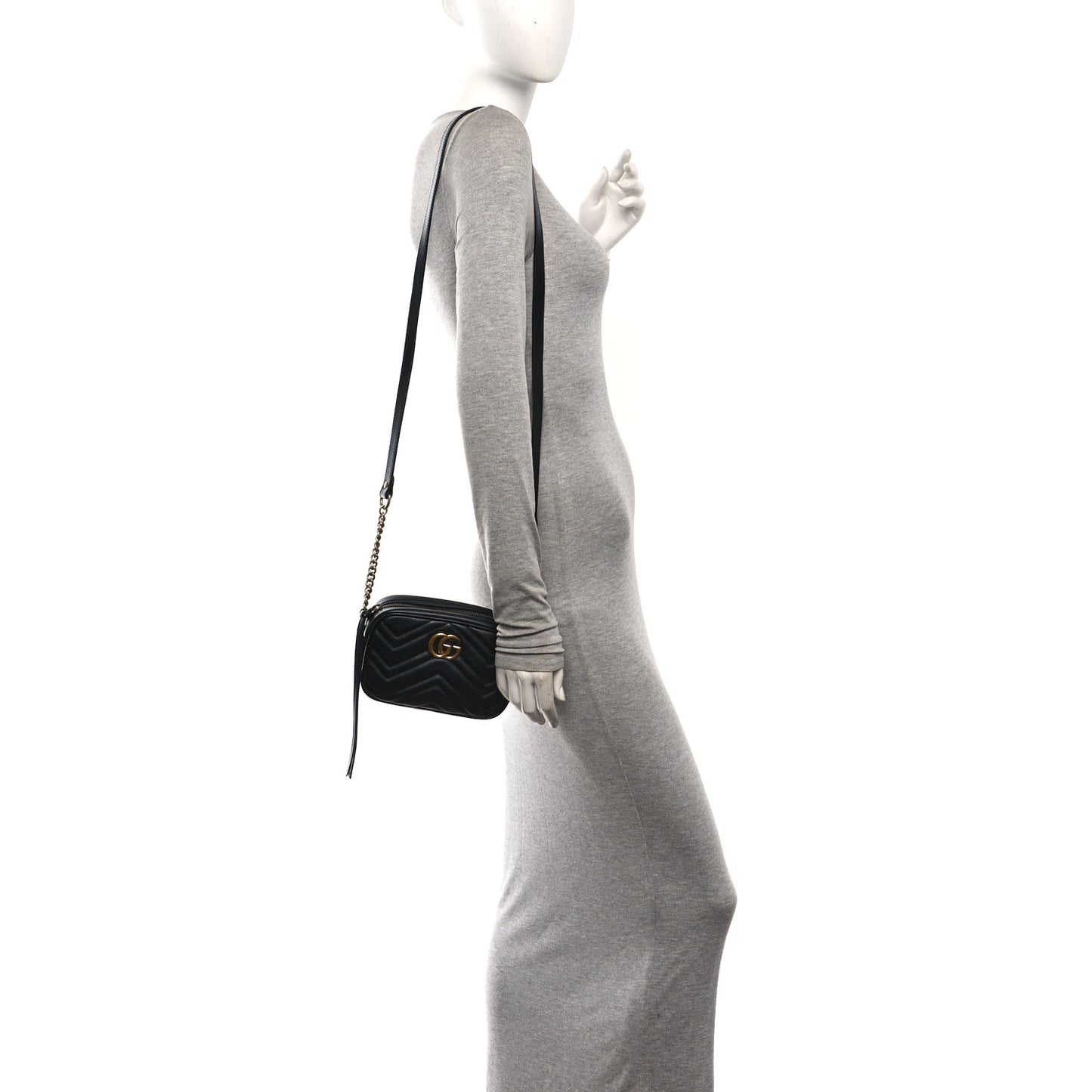 Calfskin Matelasse Mini GG Marmont Chain Shoulder Bag Black