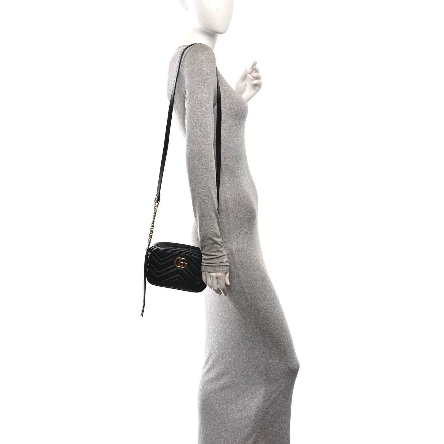 Gucci Calfskin Matelasse Mini GG Marmont Chain Shoulder Bag Black 2 of 10