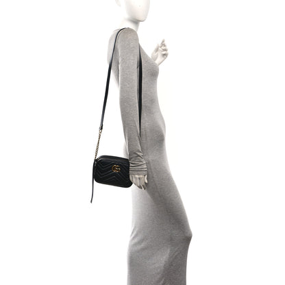 Gucci Calfskin Matelasse Mini GG Marmont Chain Shoulder Bag Black 2 of 10