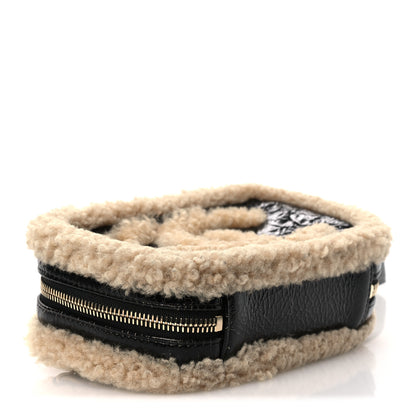 Chanel Shiny Crumpled Sheepskin Shearling Waist Bag Black Beige 4 of 13