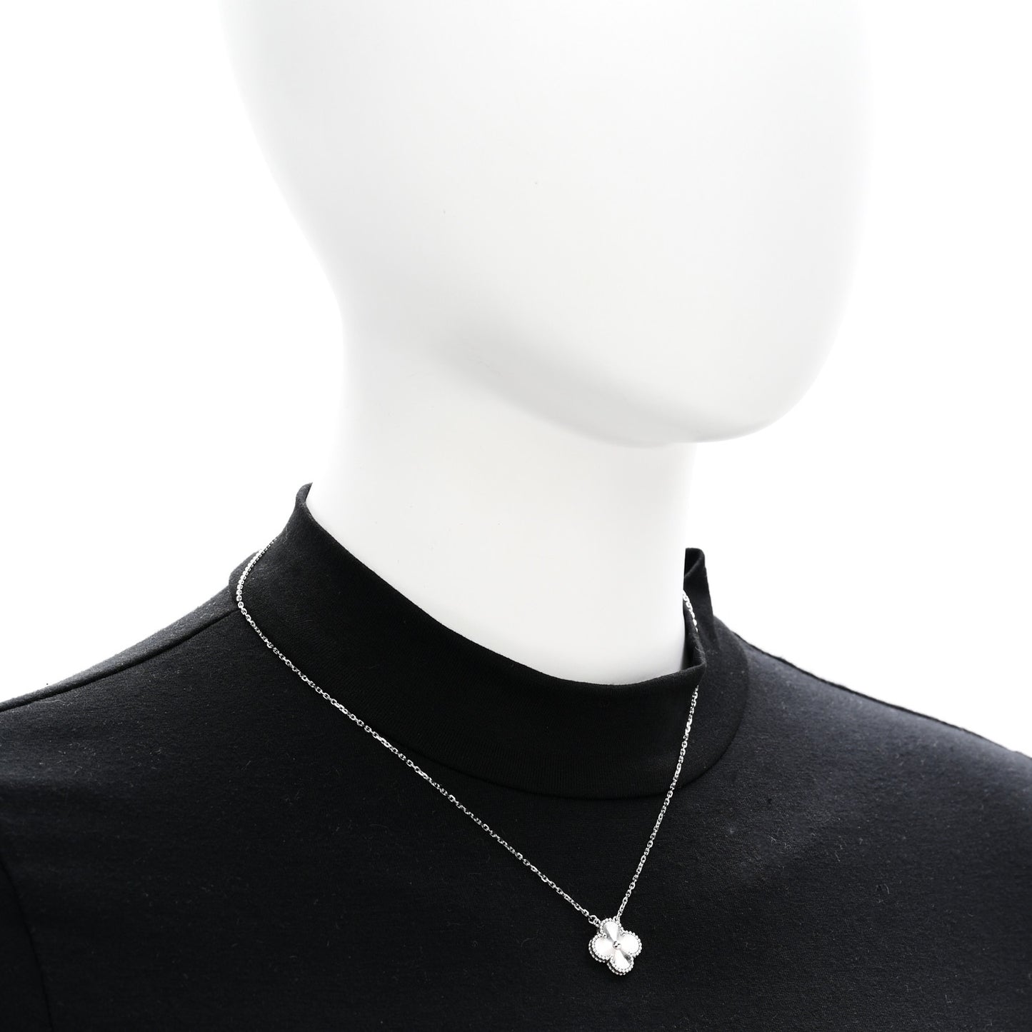 18K White Gold Guilloche Vintage Alhambra Pendant Necklace