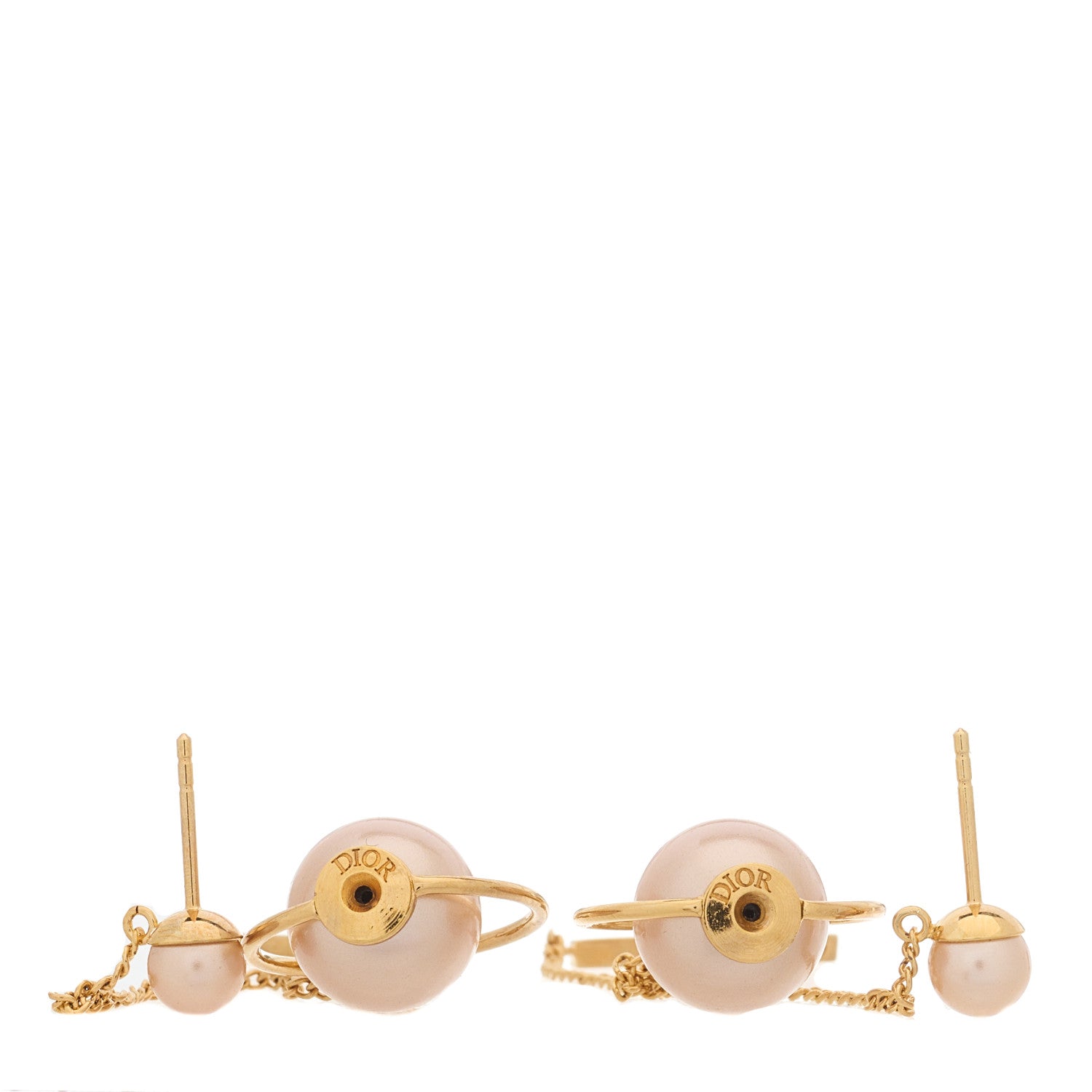 Christian Dior Pearl Tribales Dangle Chain Earrings Gold 3 of 4