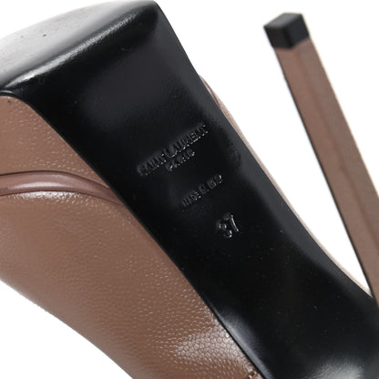 Saint Laurent Pebbled Patent Calfskin Janis 105 Platform Pumps 37 Taupe 9 of 10