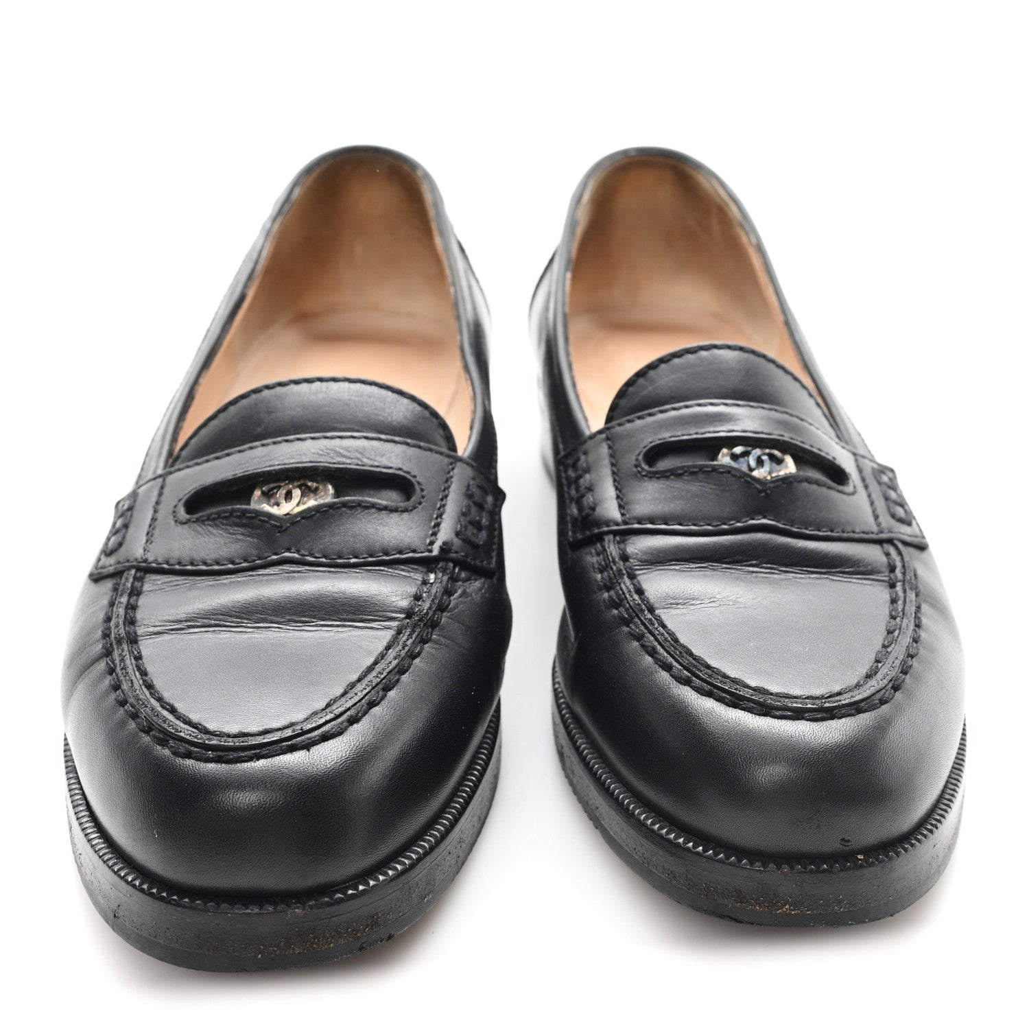 Chanel Lambskin CC Penny Loafers 36.5 Black 3 of 10