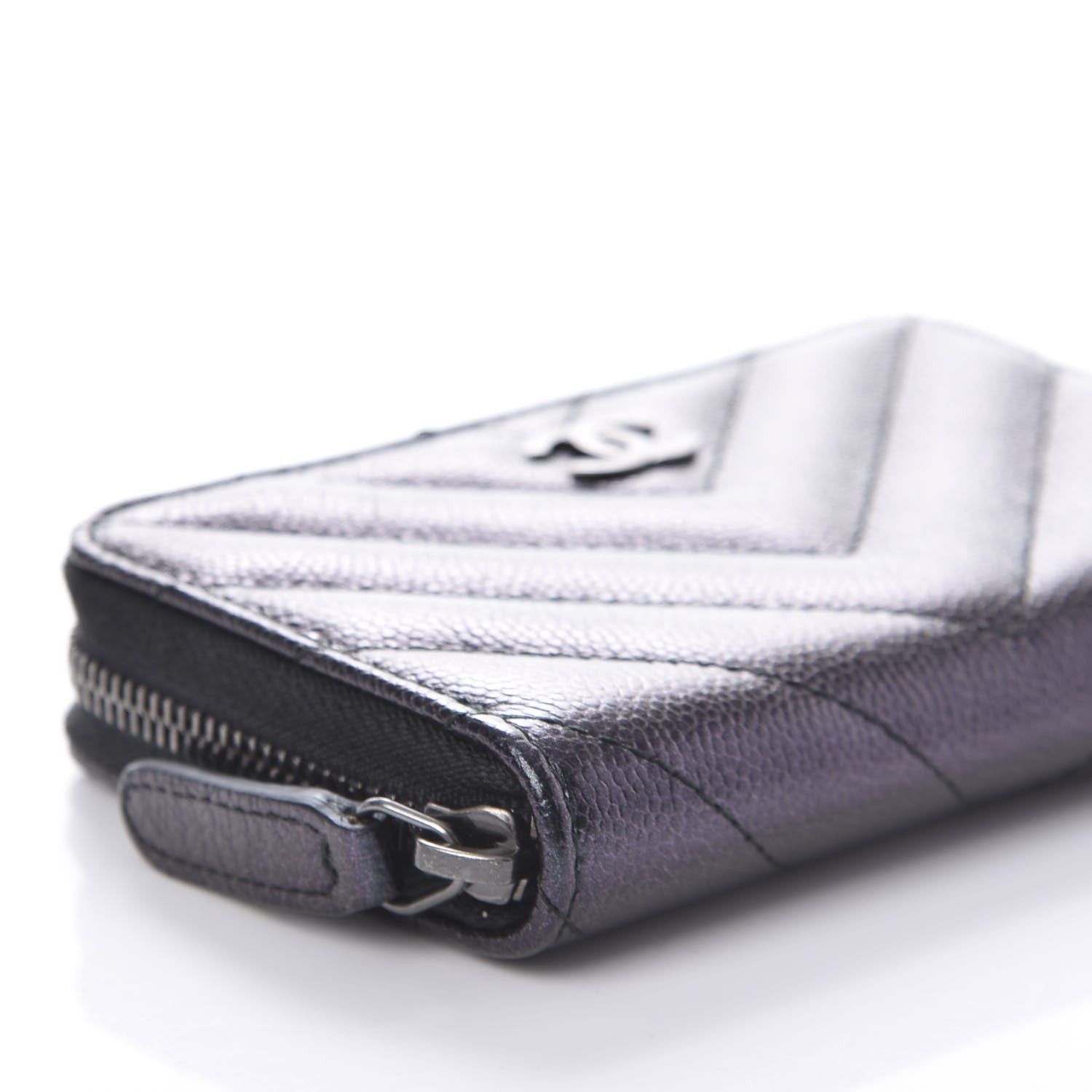 Chanel Iridescent Caviar Chevron Quilted Zip Around Coin Purse Black 6 of 10