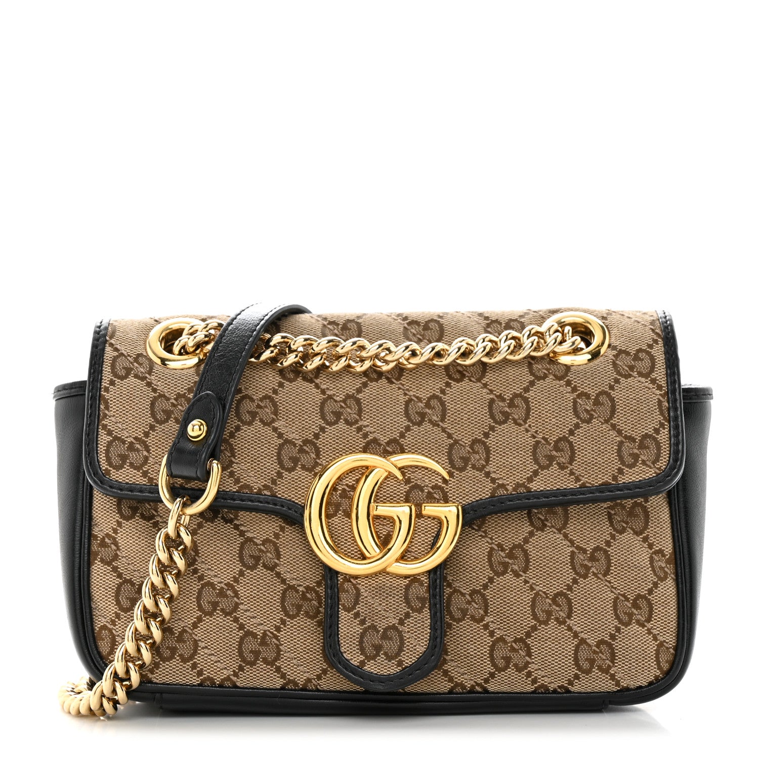 Gucci Monogram Matelasse Diagonal Mini GG Marmont Shoulder Bag Beige Black 1 of 13