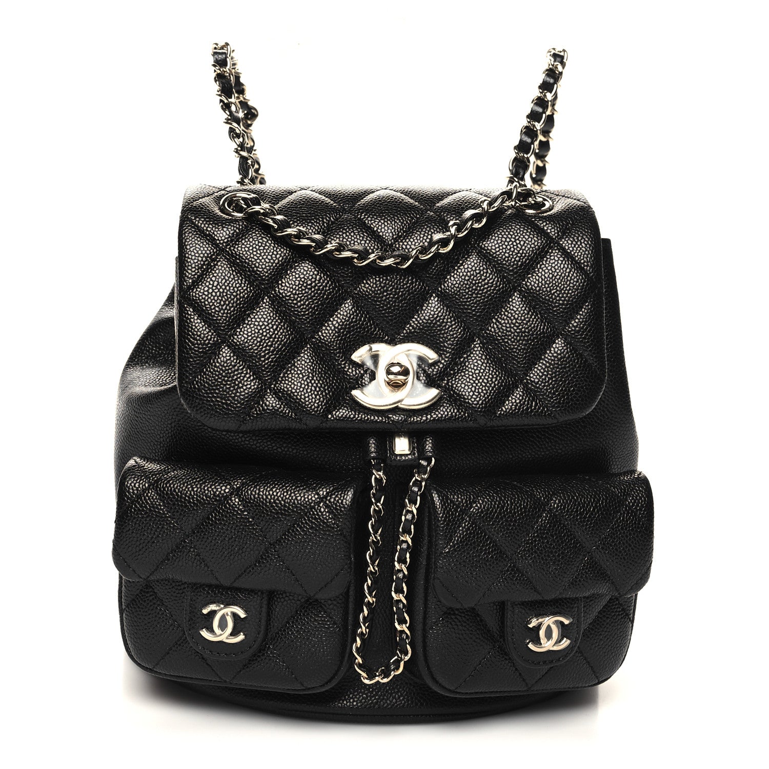 Chanel Shiny Caviar Quilted Medium Duma Pockets Drawstring Backpack Black 1 of 10