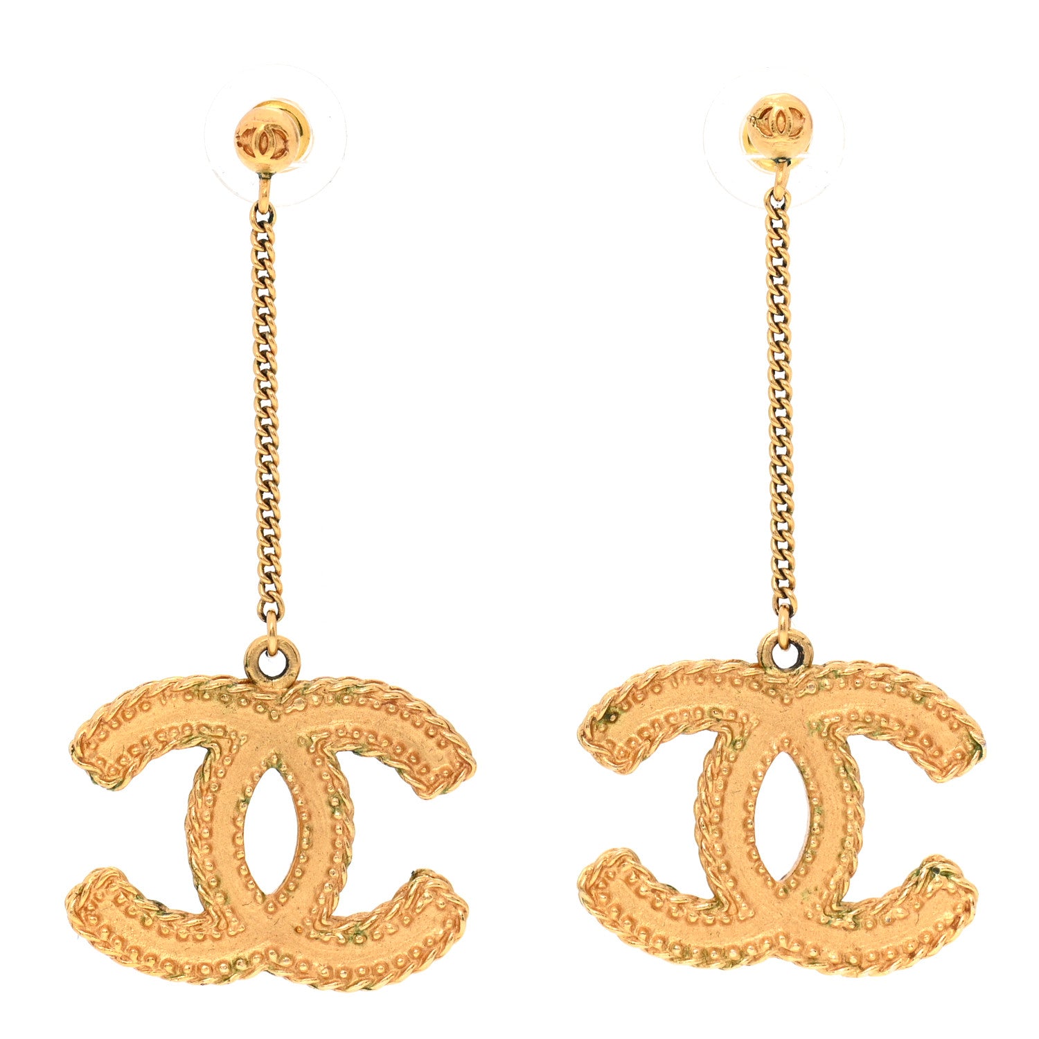 Chanel CC Drop Earrings Matte Gold 1 of 6