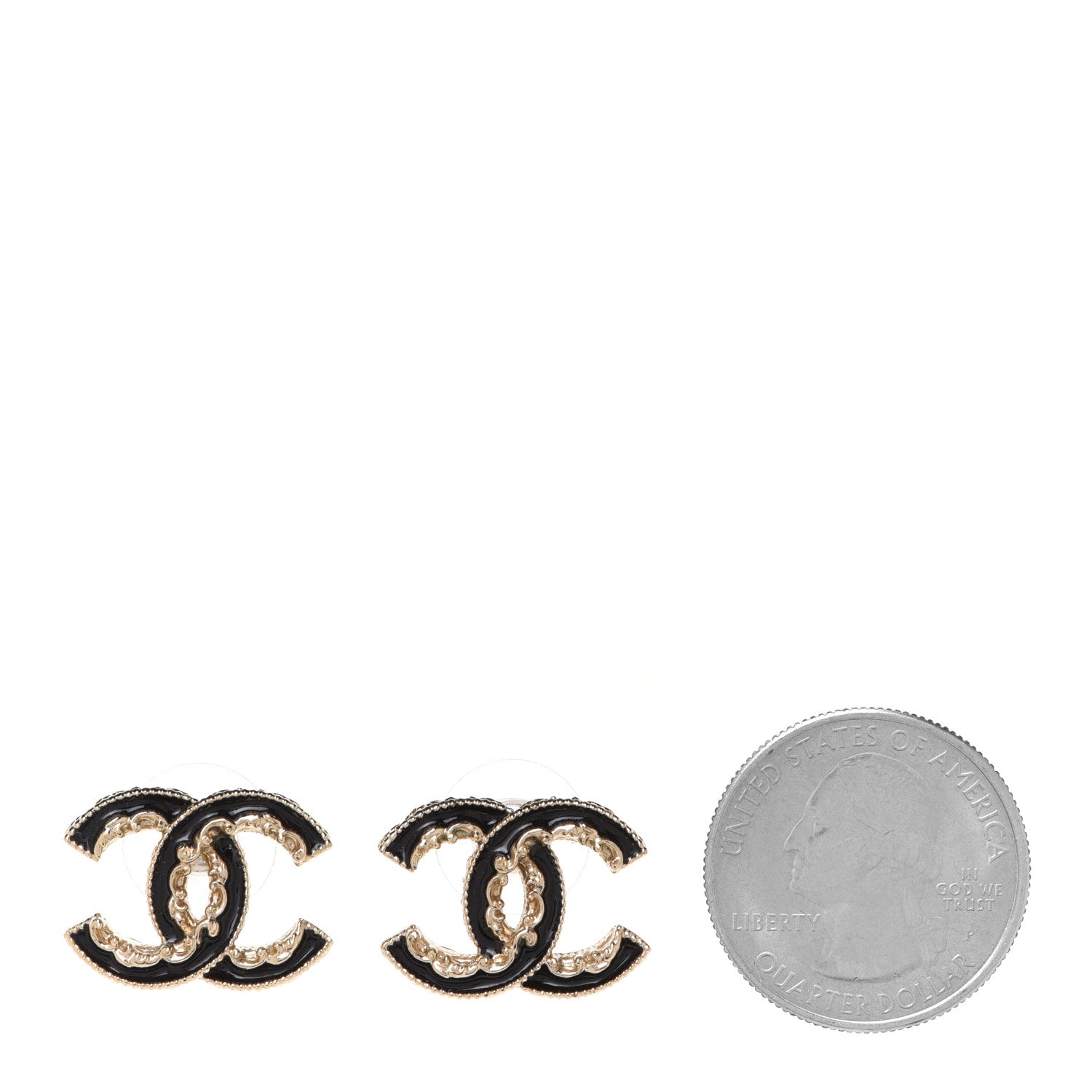 Chanel Enamel CC Baroque Earrings Black Gold 2 of 5