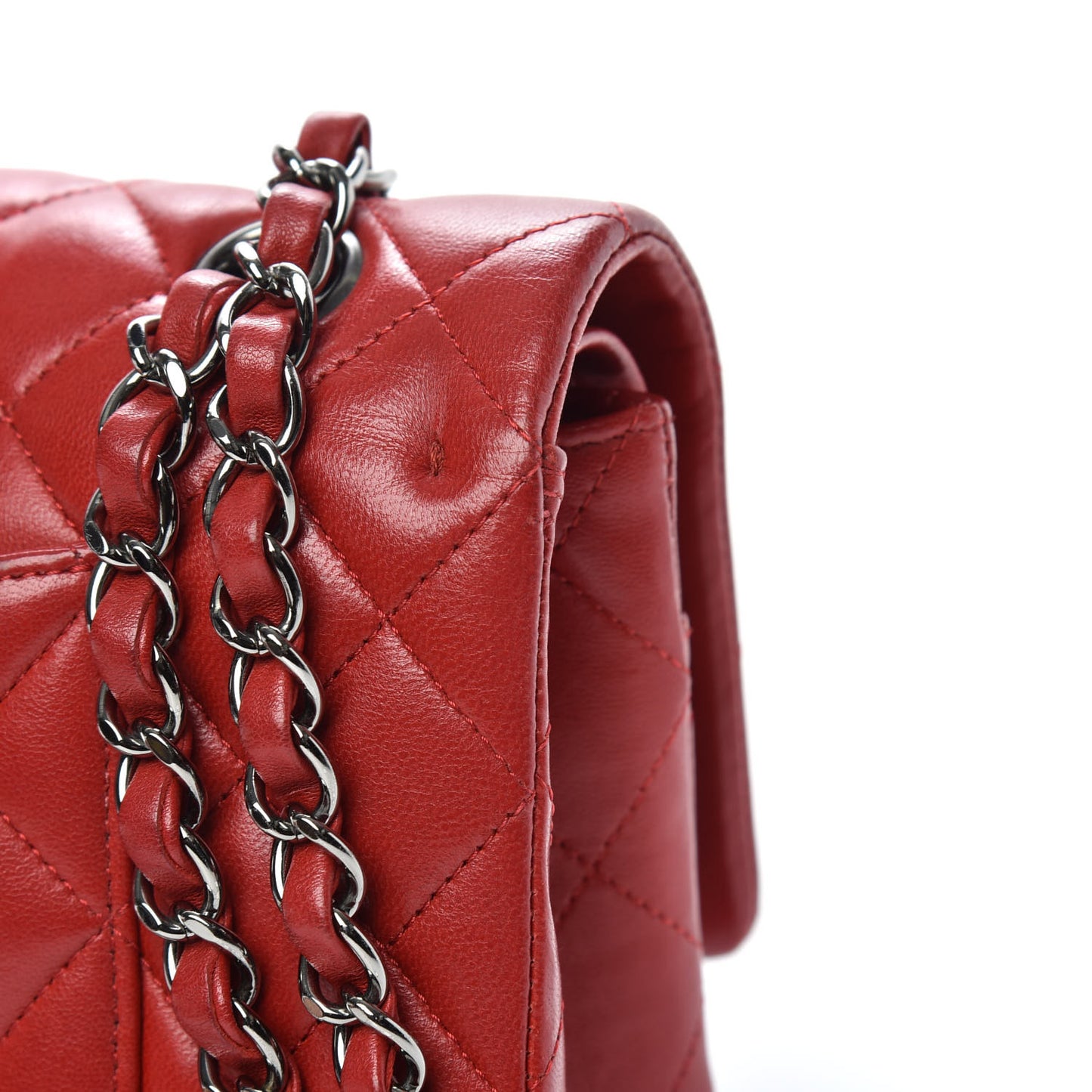 Lambskin Quilted Medium Double Flap Red