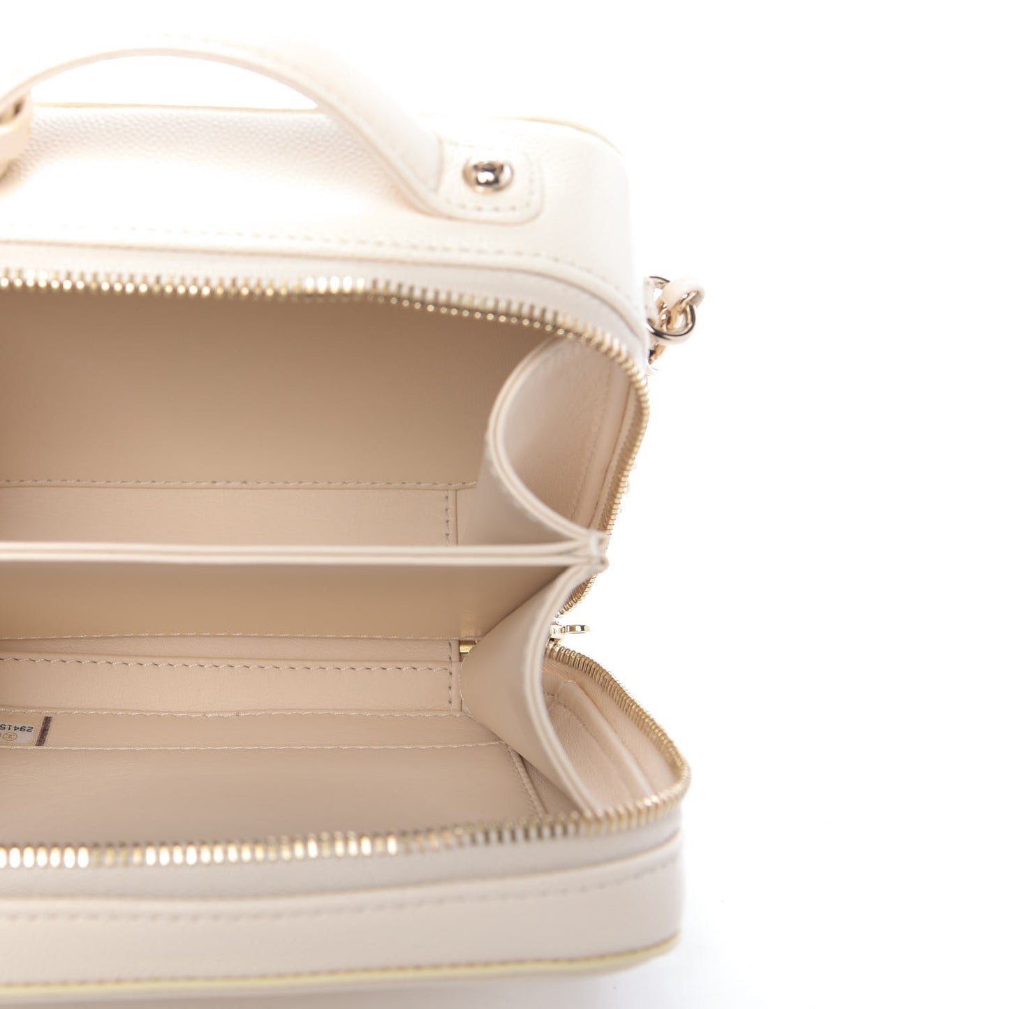 Caviar Quilted Small CC Filigree Vanity Case Light Beige