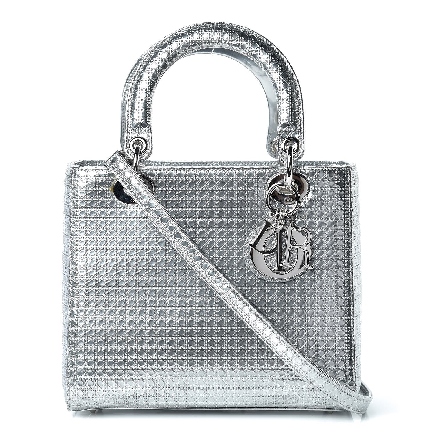 Christian Dior Metallic Patent Micro-Cannage Medium Lady Dior Silver 1 of 17