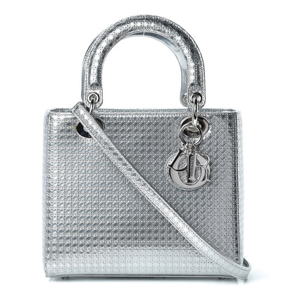 Christian Dior Metallic Patent Micro-Cannage Medium Lady Dior Silver 1 of 17