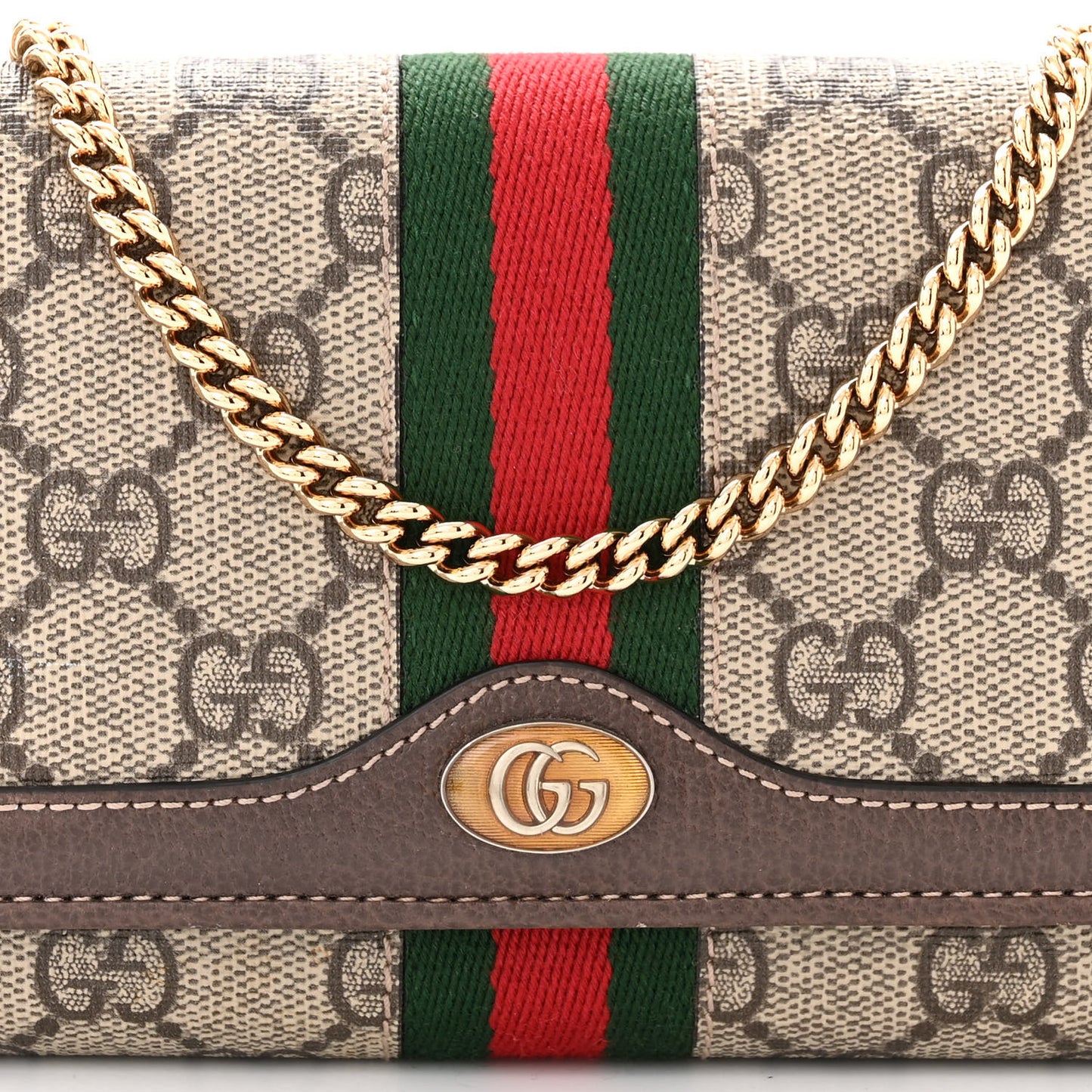 GG Supreme Monogram Web Ophidia Wallet On Chain Brown