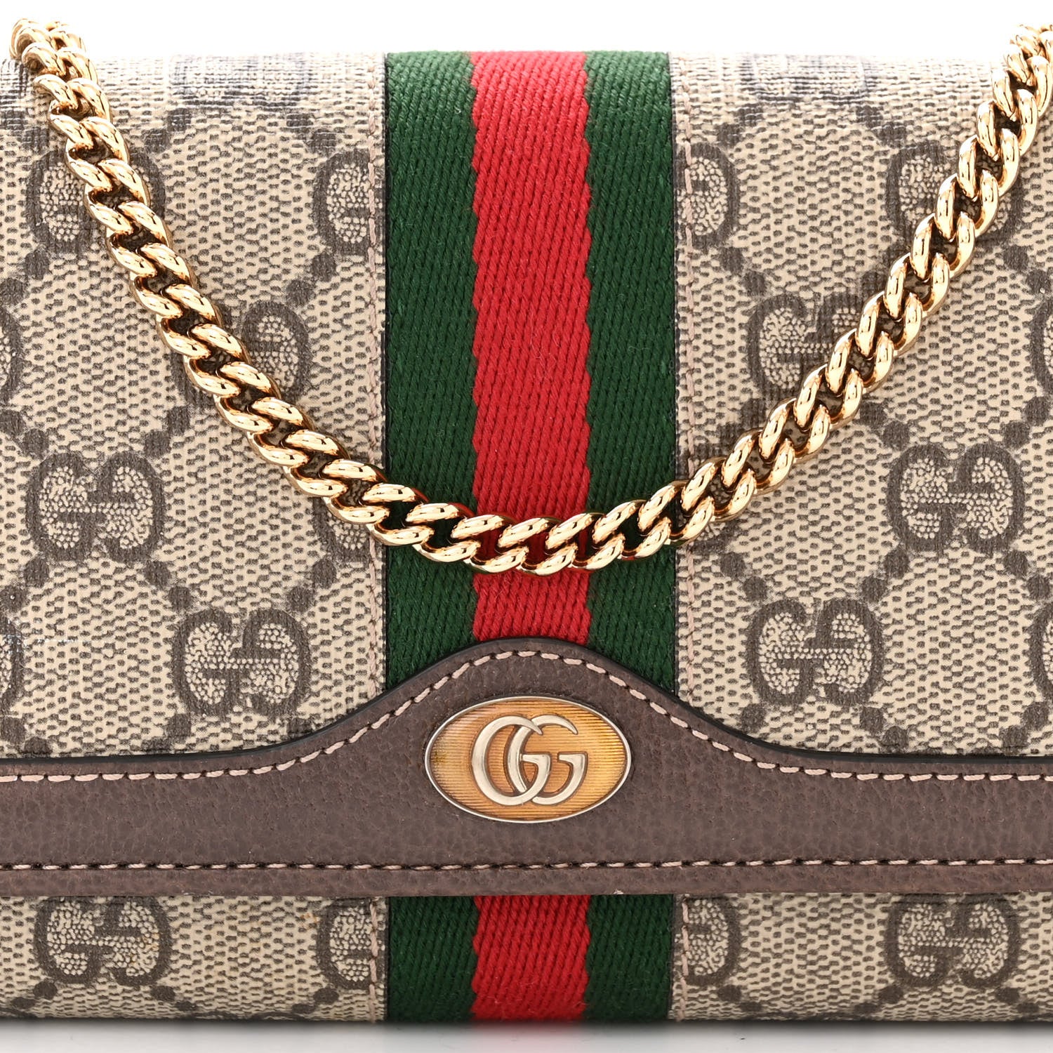 Gucci GG Supreme Monogram Web Ophidia Wallet On Chain Brown 8 of 12