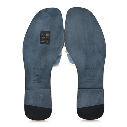 Hermes Denim Oran Fringe Sandals 39 Bleu Clair 7 of 11