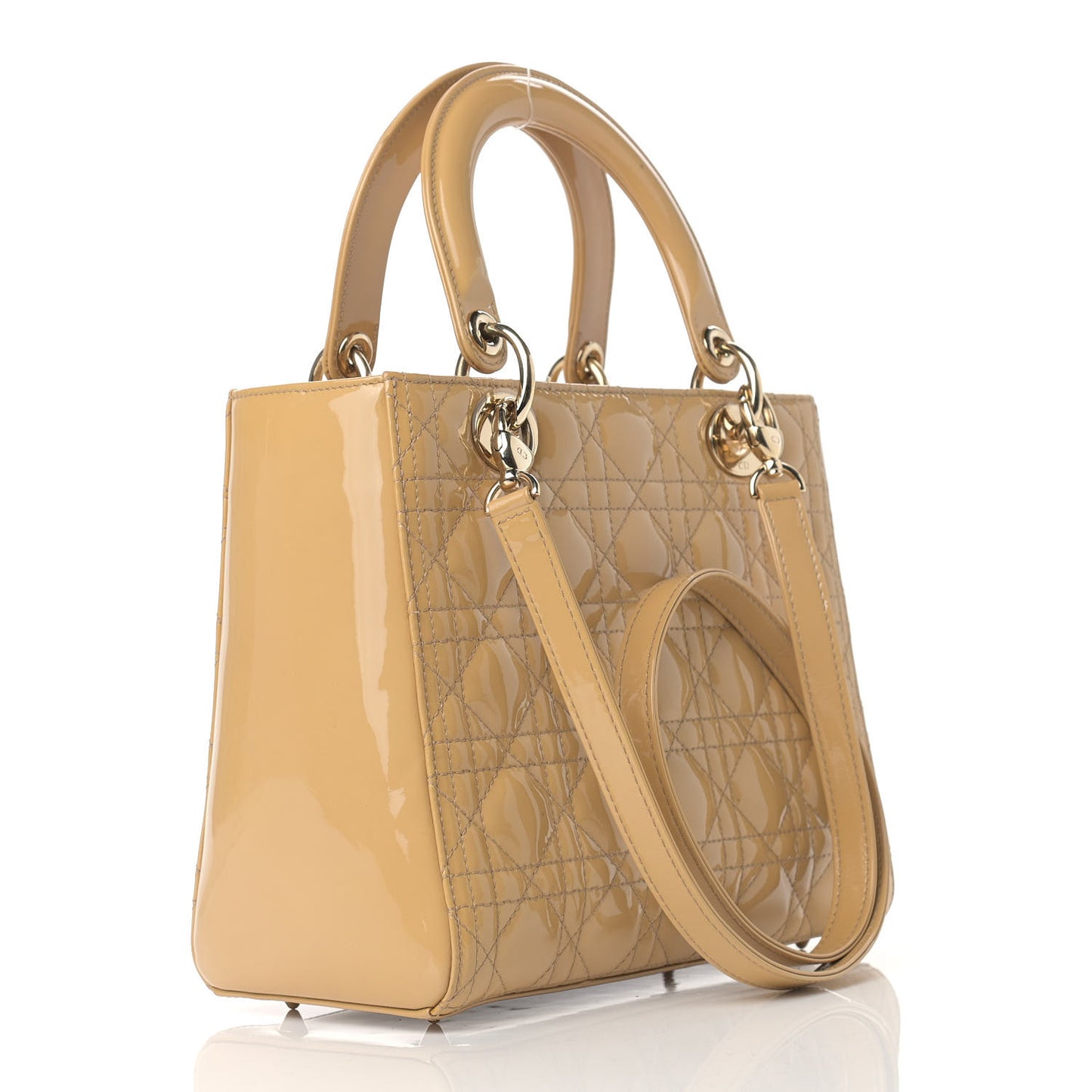 Patent Cannage Medium Lady Dior Beige