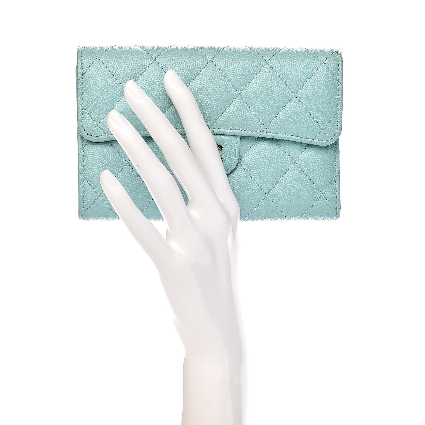Caviar Quilted Medium Flap Wallet Light Blue