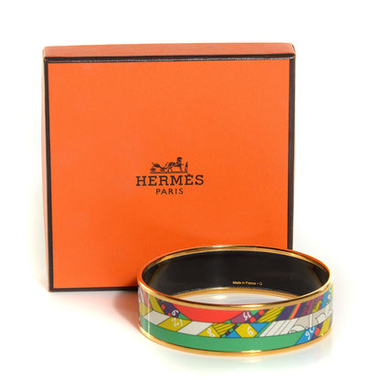 Hermes Enamel Printed Astrologie Nouvelle Wide Bracelet 70 Vert Fluo Rose Indien Cobalt 5 of 5
