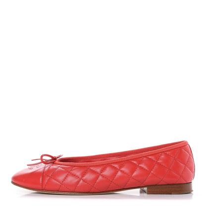 Chanel Lambskin Quilted Cap Toe CC Ballerina Flats 40.5 Light Red 1 of 12