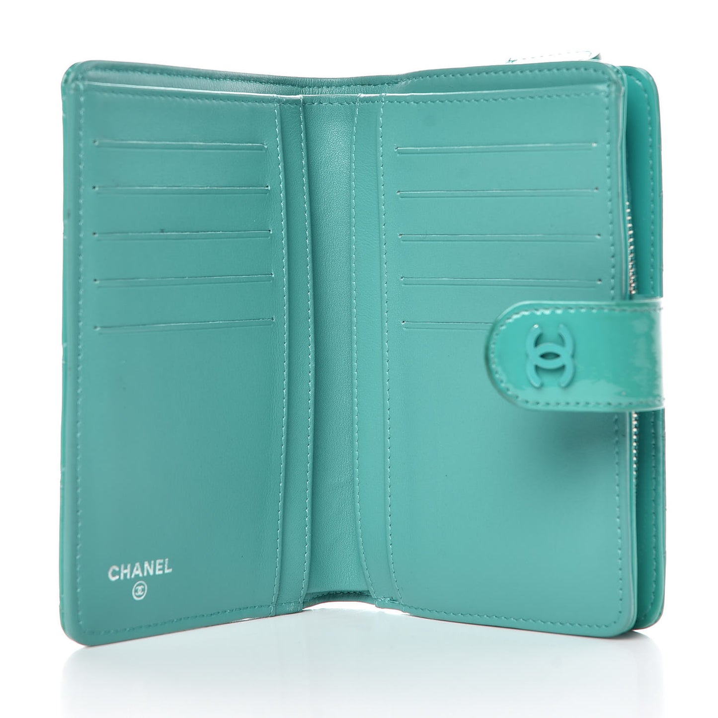 Patent Quilted Zip Pocket Wallet Turquoise