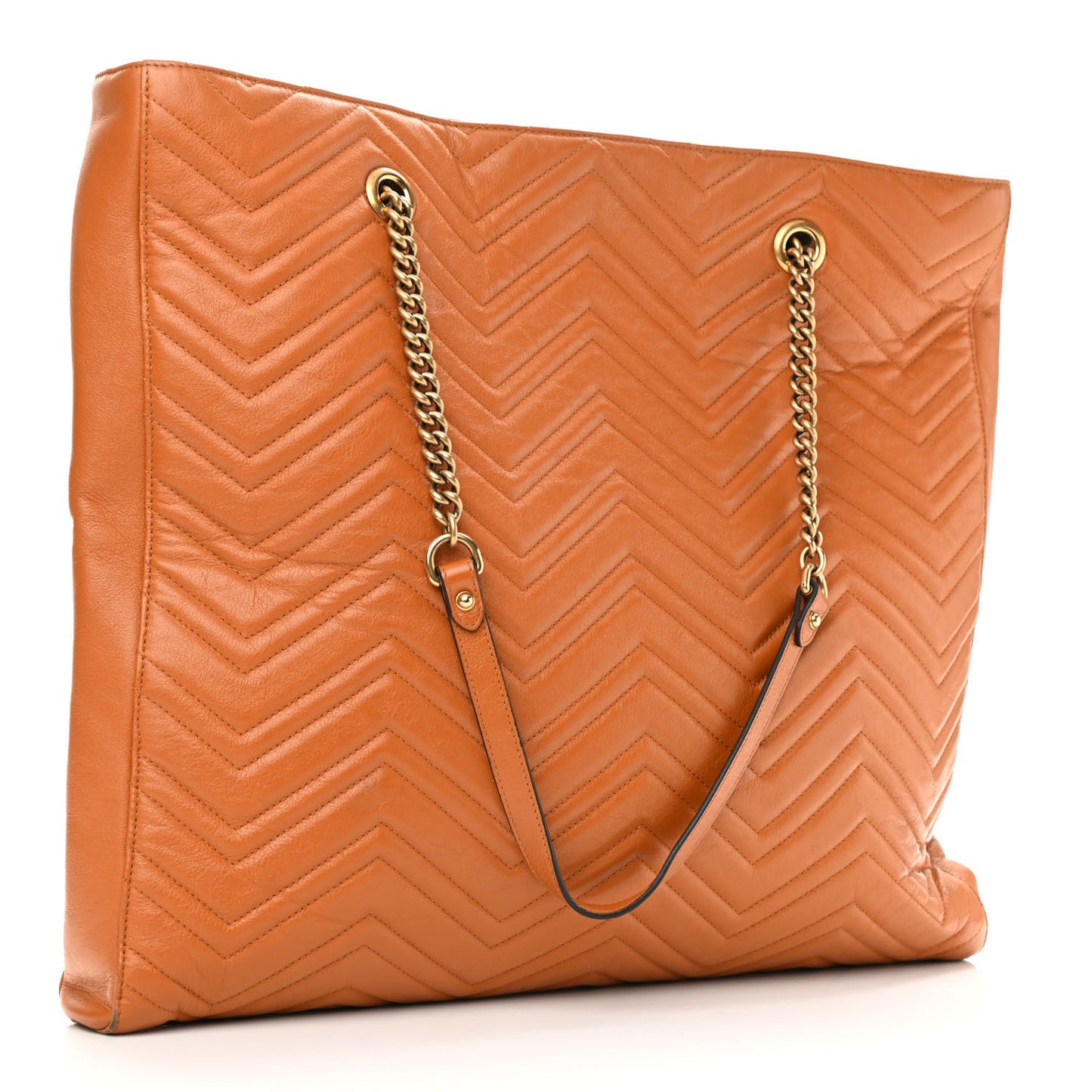 Azalea Calfskin Matelasse Large GG Marmont Slim Tote Cognac