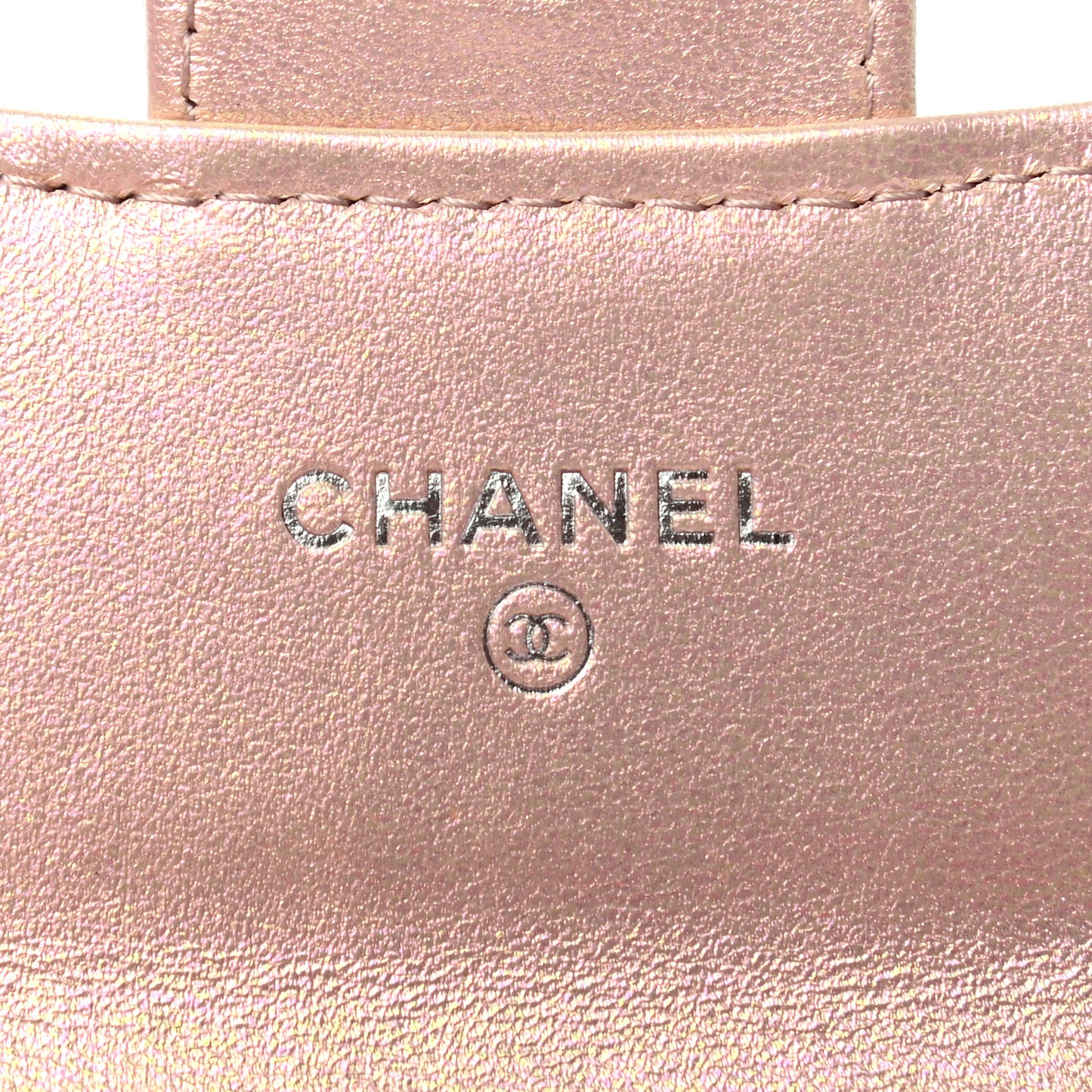 Iridescent Calfskin Quilted Flap Card Holder Wallet Pink