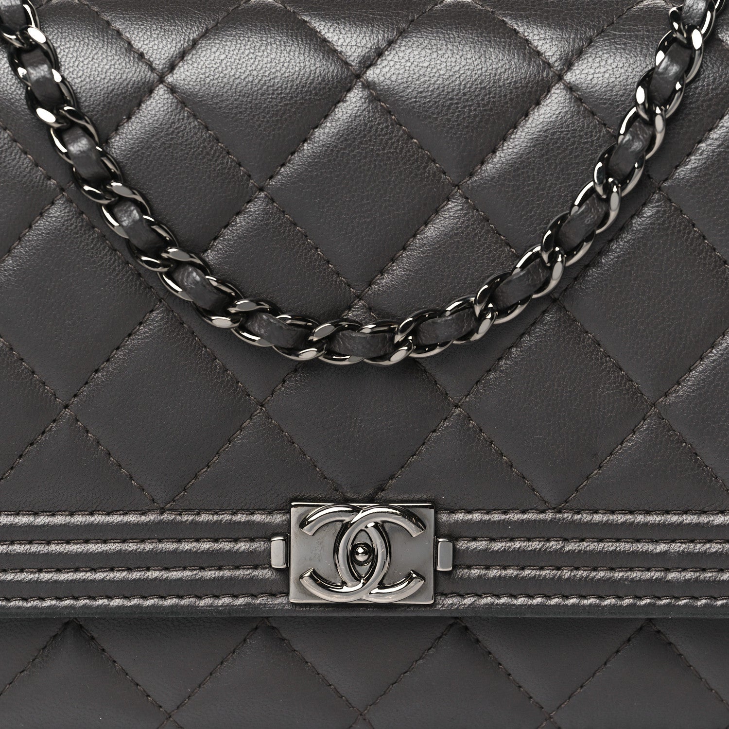 Chanel Lambskin Quilted Boy Wallet On Chain WOC Dark Grey 9 of 14