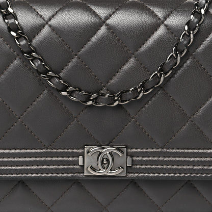 Chanel Lambskin Quilted Boy Wallet On Chain WOC Dark Grey 9 of 14