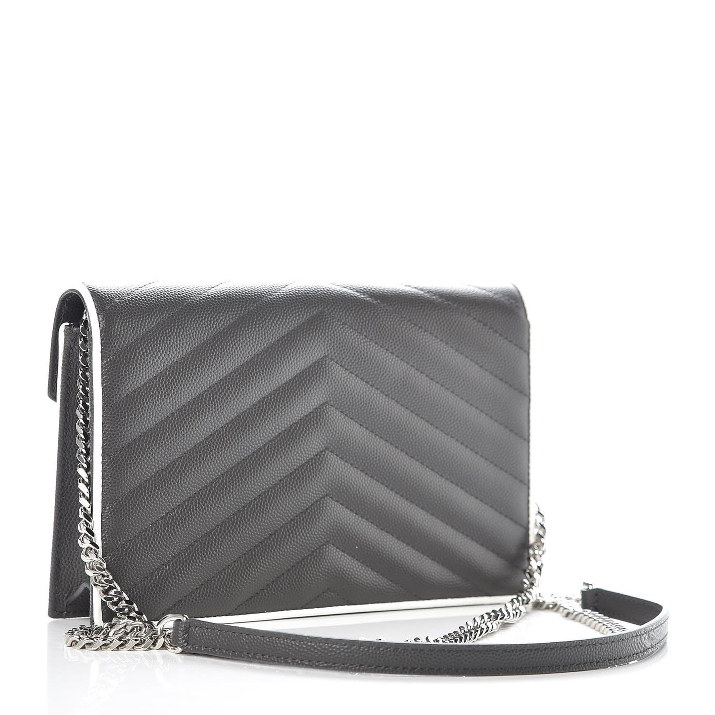 Grain De Poudre Matelasse Chevron Monogram Chain Wallet Asphalt White