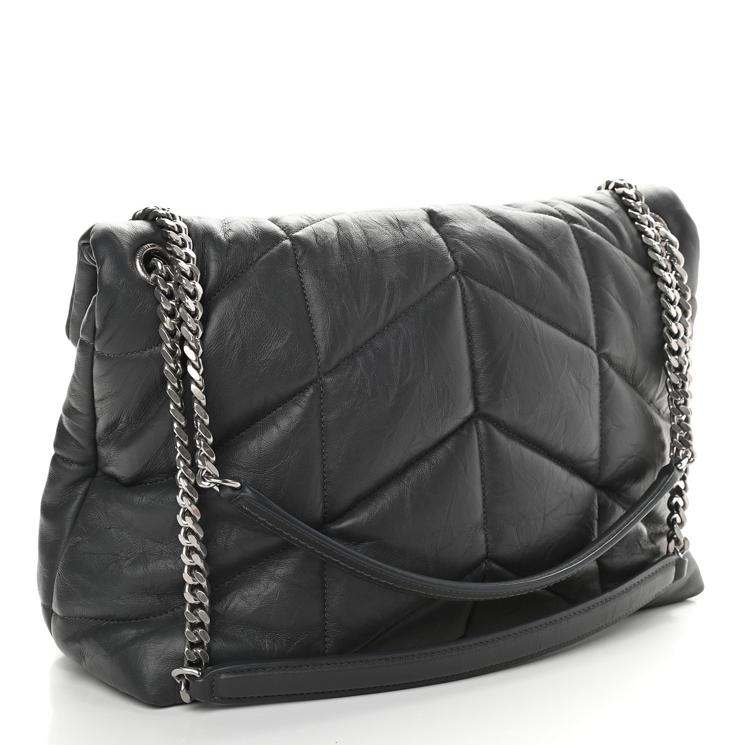 Saint Laurent Calfskin Quilted Medium Loulou Puffer Monogram Chain Satchel Concrete 3 of 9