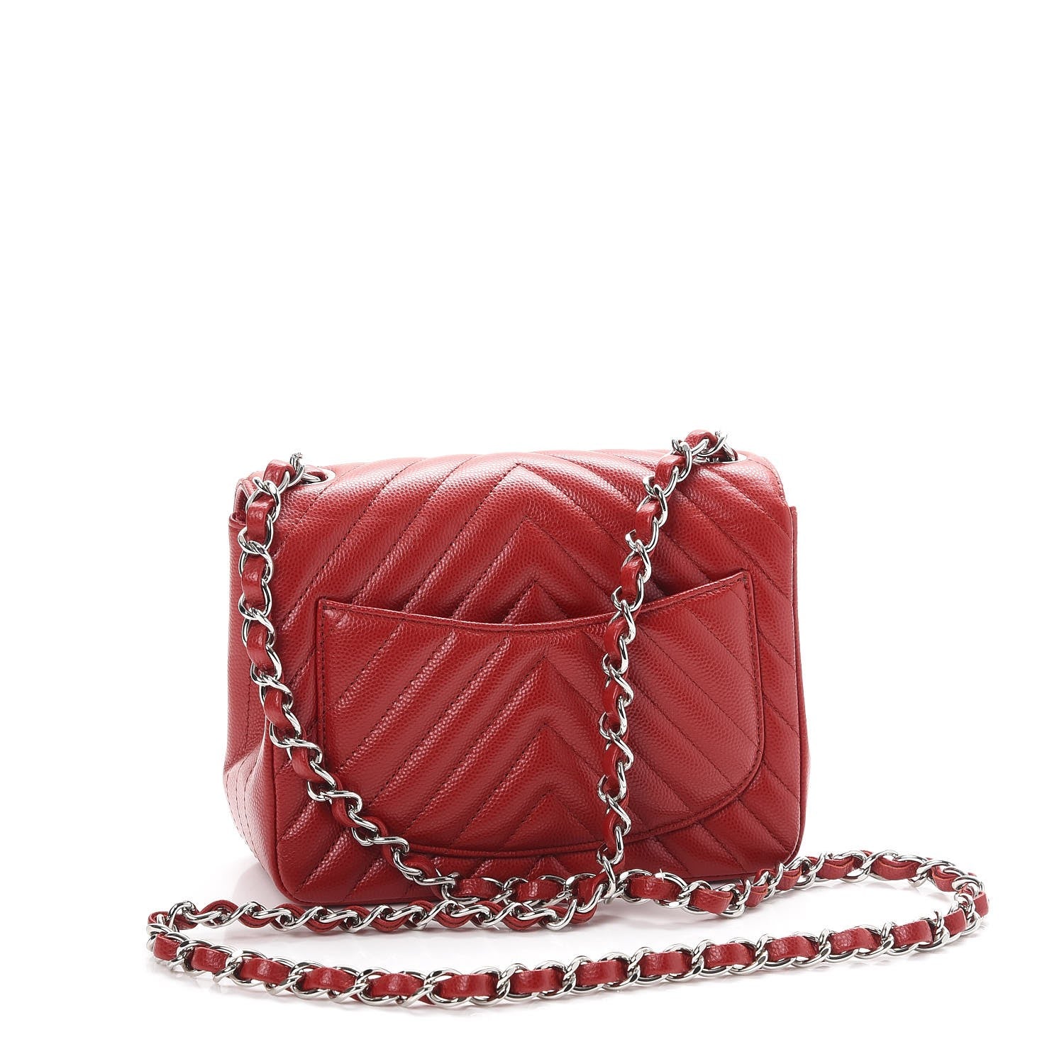 Chanel Caviar Chevron Quilted Mini Square Flap Dark Red 3 of 8