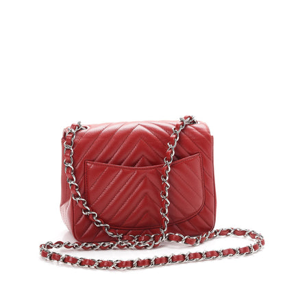 Chanel Caviar Chevron Quilted Mini Square Flap Dark Red 3 of 8