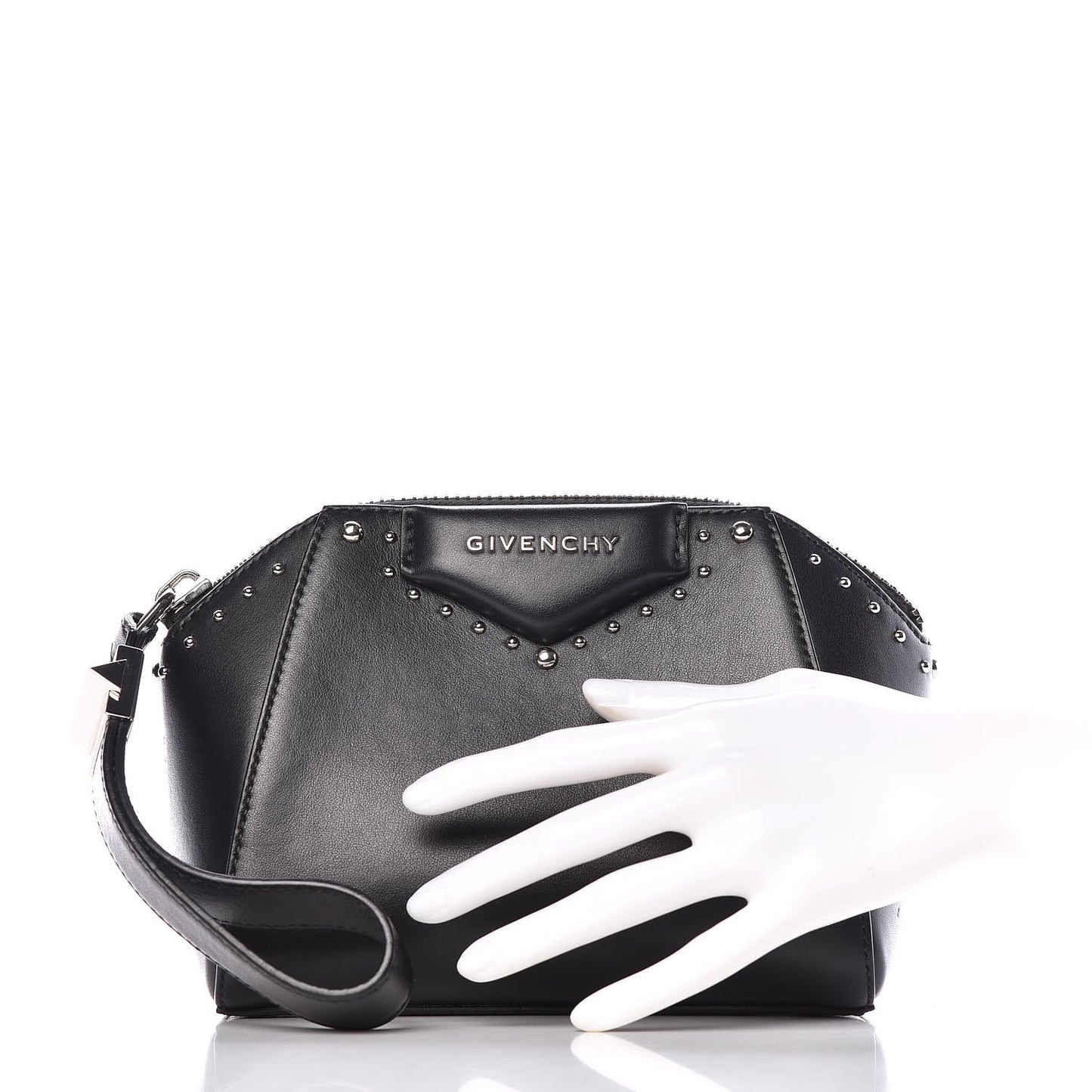 Calfskin Small Studded Antigona Beauty Wristlet Black