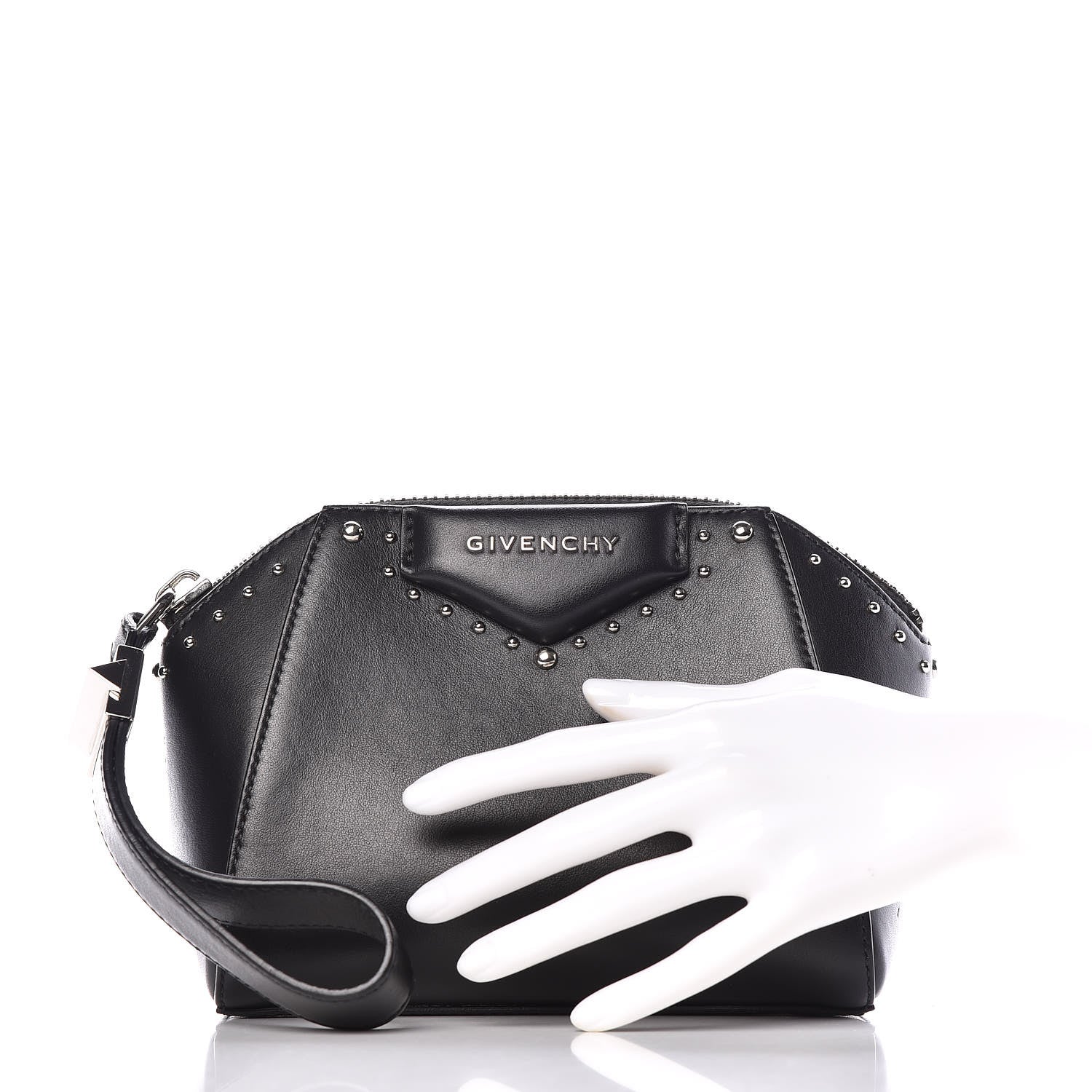 Givenchy Calfskin Small Studded Antigona Beauty Wristlet Black 2 of 9