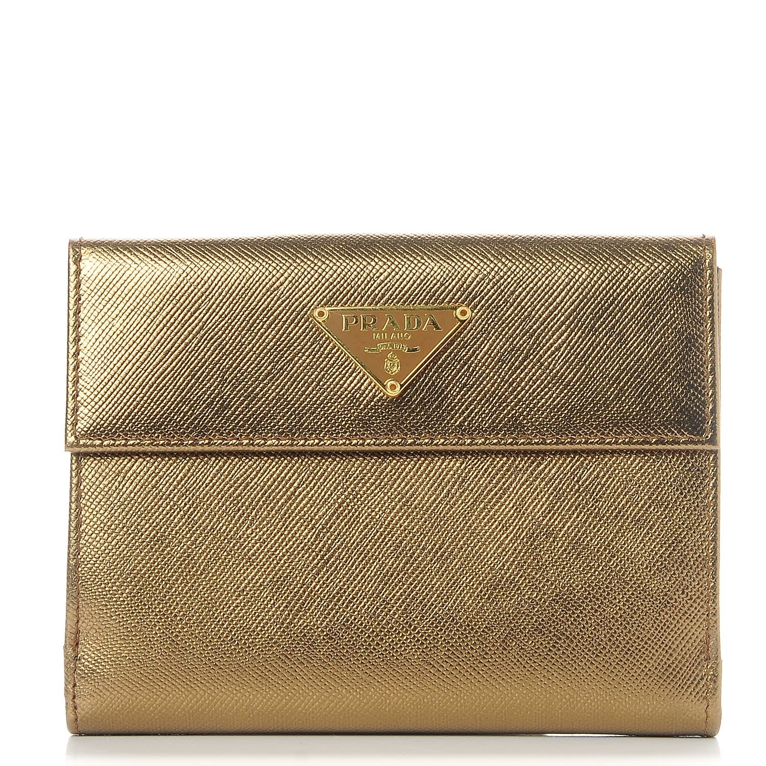 Prada Saffiano French Flap Compact Wallet Bronzo 1 of 7