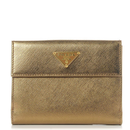 Prada Saffiano French Flap Compact Wallet Bronzo 1 of 7