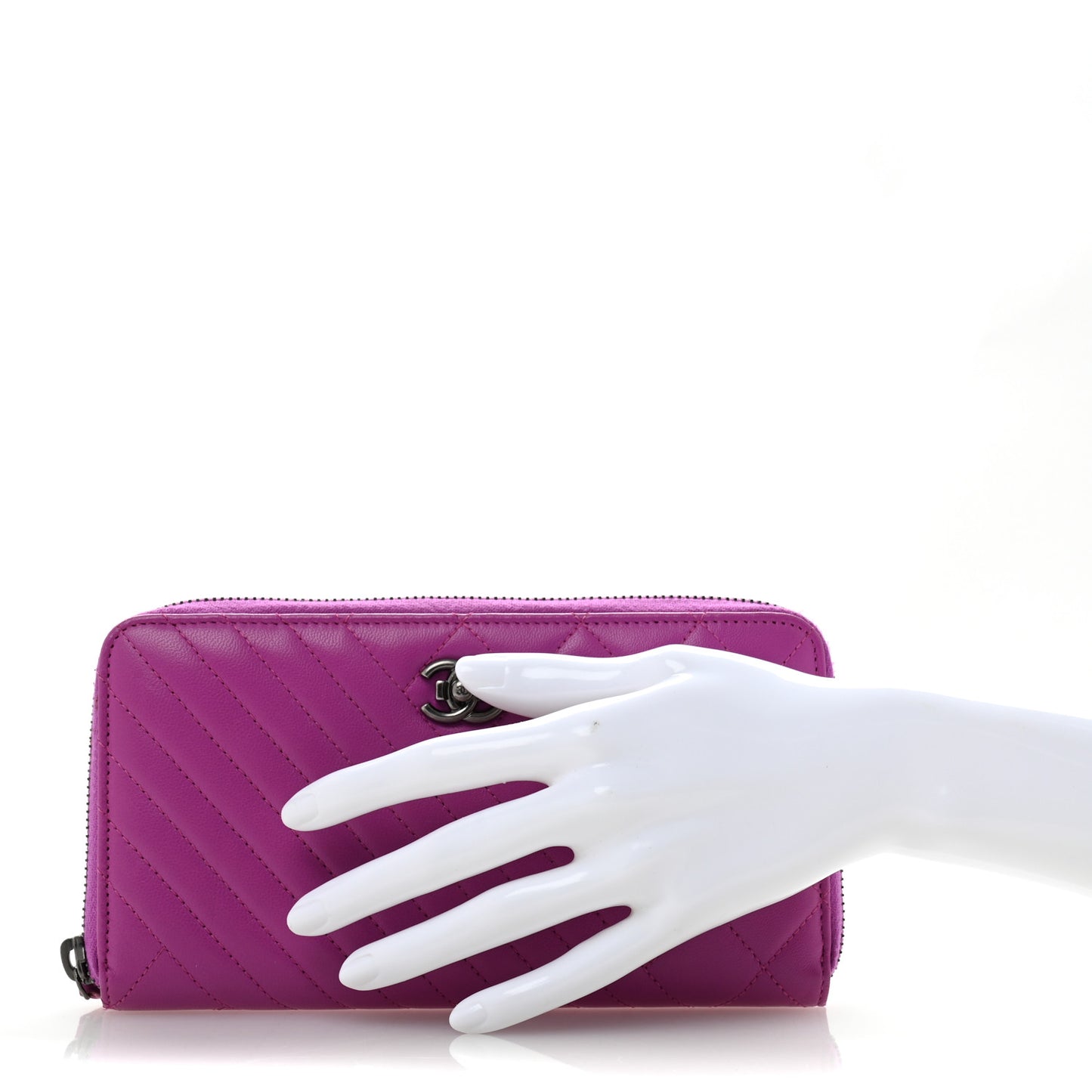 Lambskin Quilted Small Coco Boy Zip Around Wallet Purple