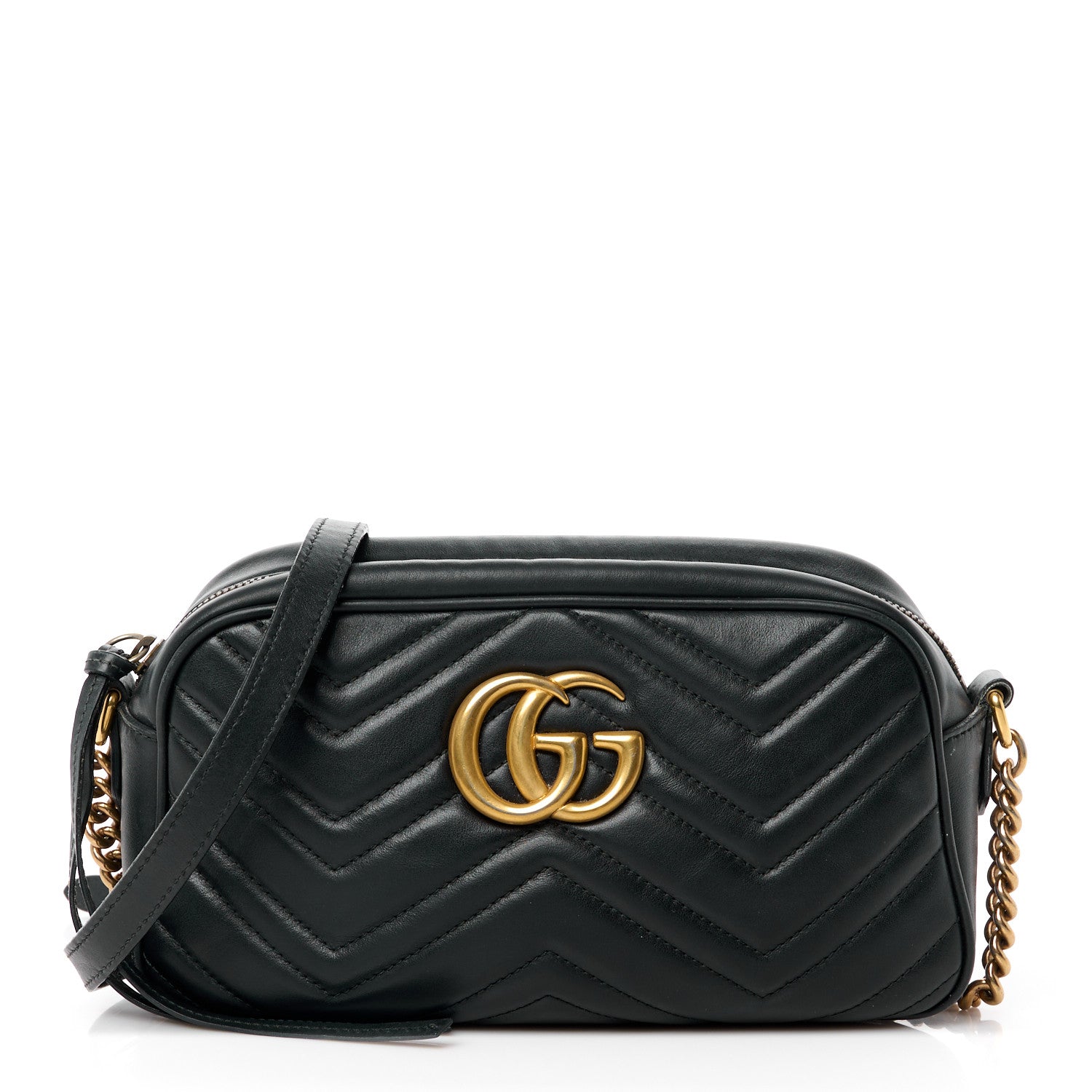 Gucci Calfskin Matelasse Small GG Marmont Chain Shoulder Bag Black 1 of 13