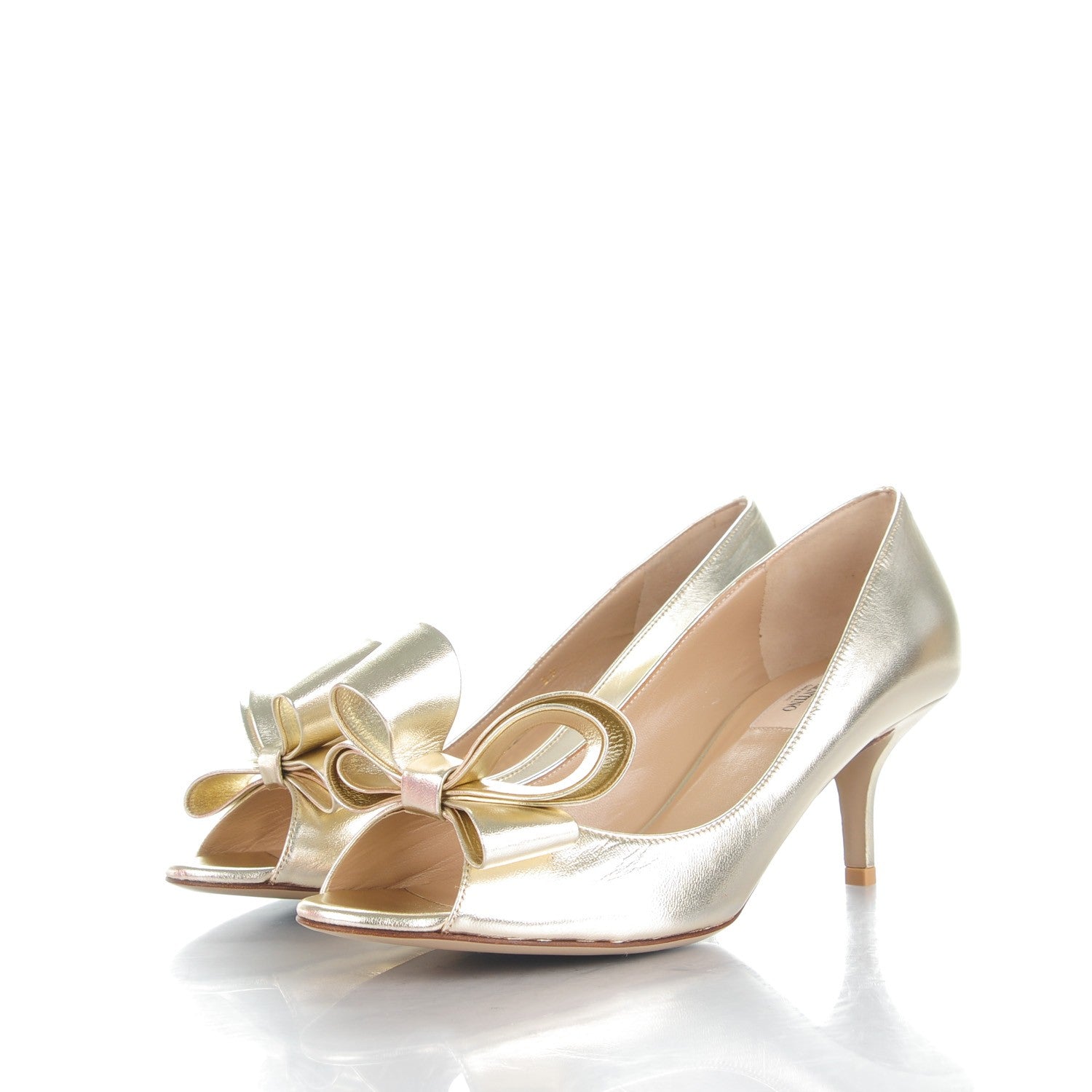 Valentino Garavani Metallic Nappa Couture Bow Low Heel Pumps 39 Platino 3 of 8