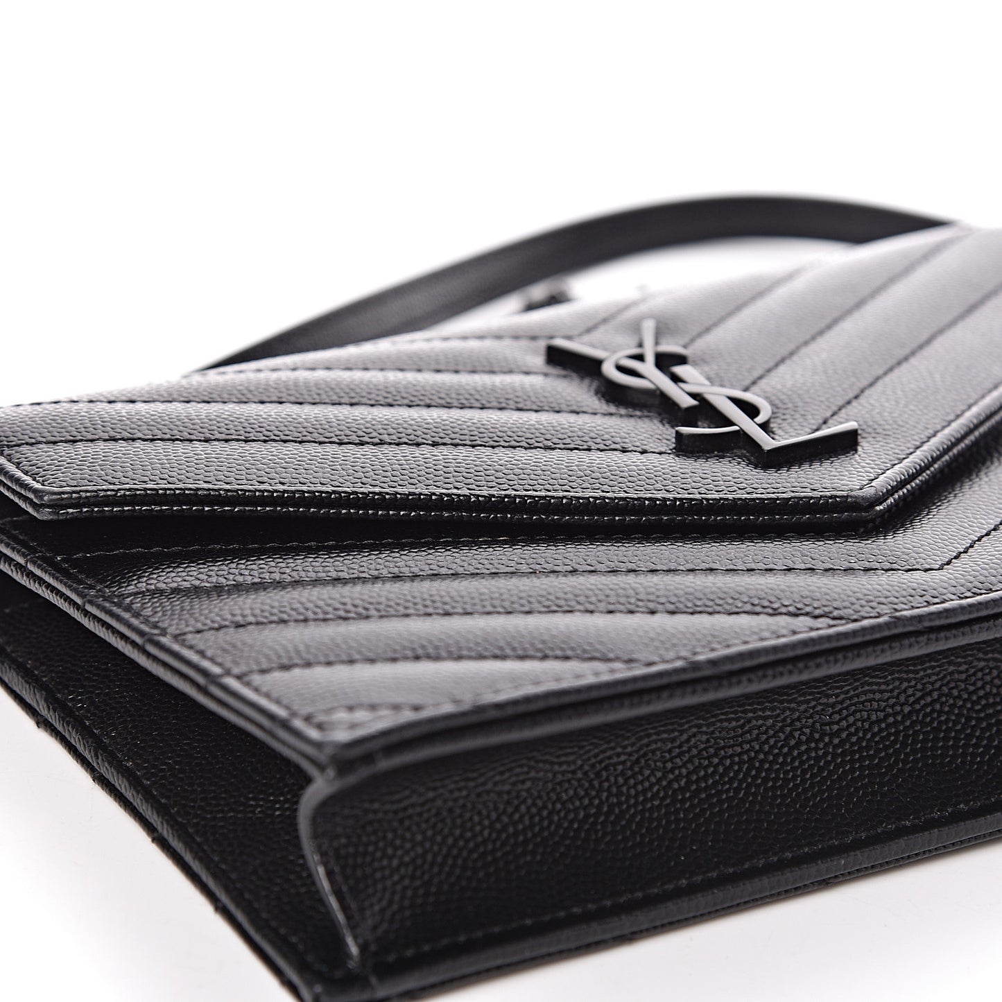 Grain De Poudre Matelasse Chevron Monogram Envelope Chain Wallet Black
