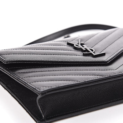 Saint Laurent Grain De Poudre Matelasse Chevron Monogram Envelope Chain Wallet Black 12 of 16