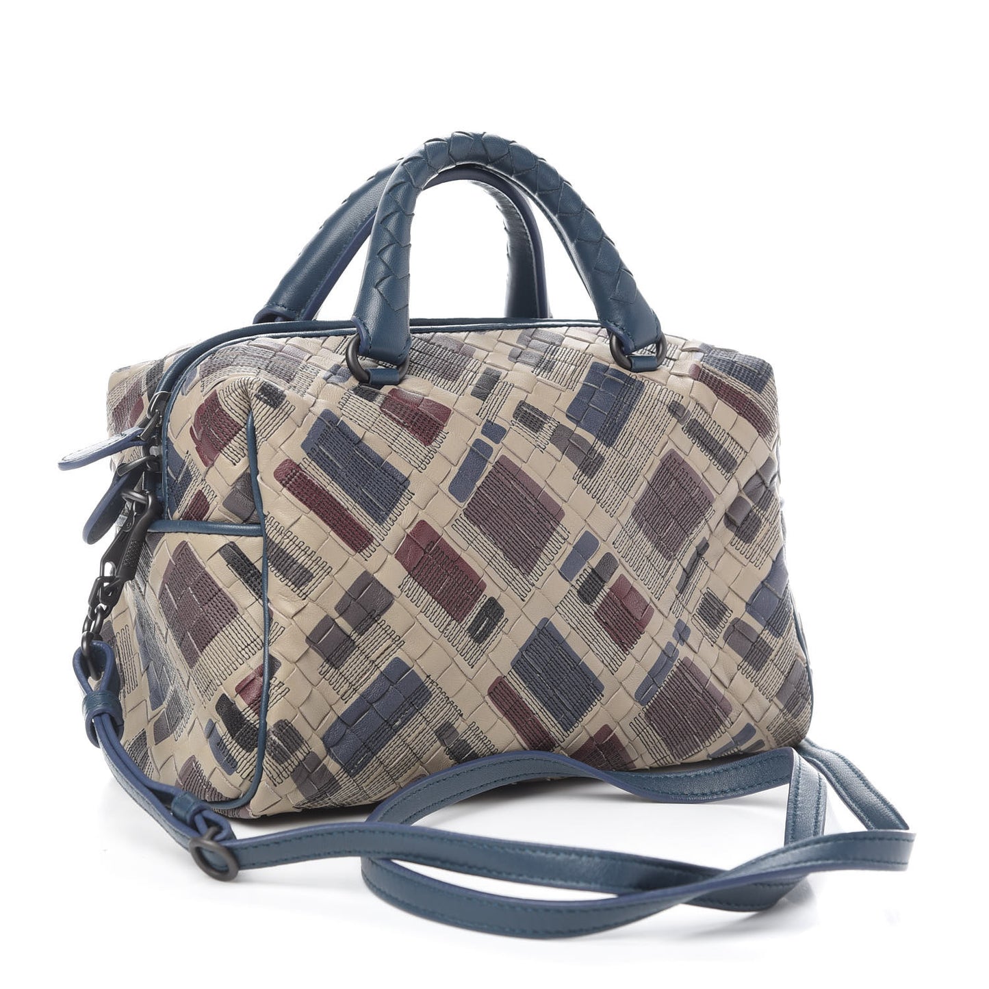 Nappa Intrecciato Stitched Mini Boston Beige Blue Multicolor