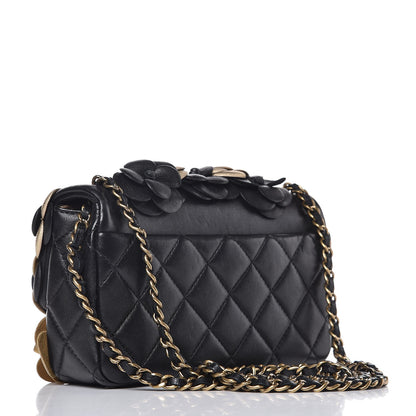 Chanel Metallic Lambskin Quilted Mini Camellia Flap Black Gold 3 of 8